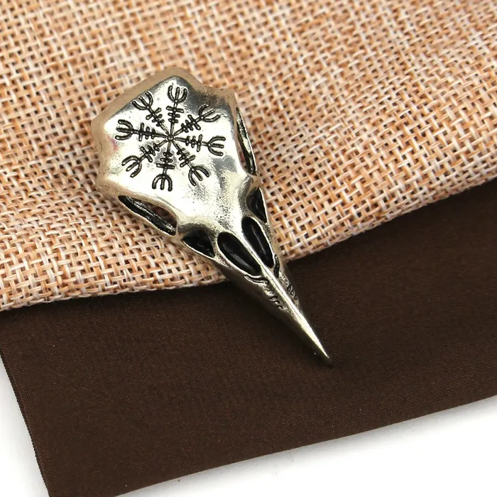 Authentic Jewelry Norse Viking Helm Of Awe Raven Skull Brooch Lapel Pin Men Brooch Vintage Brooches For Women