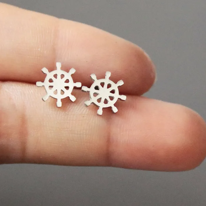 Authentic 1Pair Rudder Earring Earrings Studs Nautical Helm Ear Jewelry Lucky For Women Girls Kids