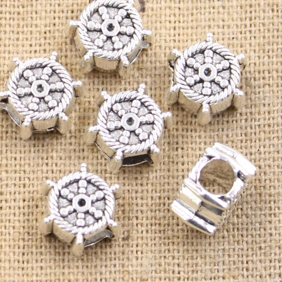 Authentic 15pcs 12x7x12mm Anchor Helm Rudder 4.5mm Big Hole Bead Charm Fits Antique Silver Color Charm Bracelets DIY Making fit