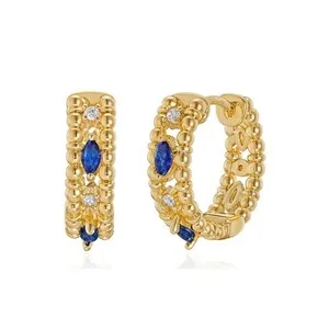 Authentic OSIANA Hoop Earrings for Women, 14K Gold Plated Royal Blue Marquise Cut Doubl...