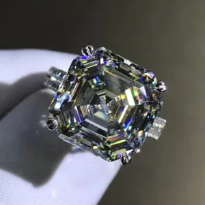 Authentic 8.00 TCW Asscher Cut Moissanite Pave Set Engagement Ring 14K White Gold Plated