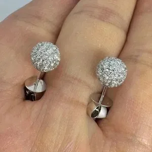 Authentic Celestial Orbs: Radiant Pave Cluster Studs in 14K Gold