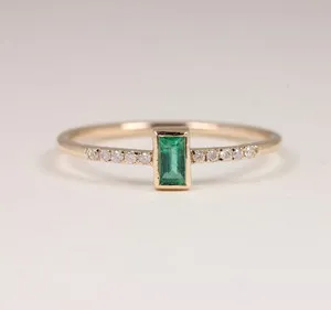 Authentic Baguette Emerald Ring Minimalist Pave Band Sterling Silver Gold Plated Jewelry