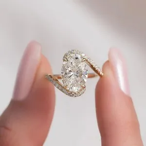 Authentic 2CT Oval Cut Engagement Ring, Bypass Pave Setting Wedding Ring, Promise Ring