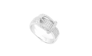 Authentic Women's 18K White Gold Plated Cubic Zirconia Pave Buckle Ring Band Sizes 6-9