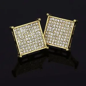 Authentic 14k Gold Plated Micro Pave TC Cubic-Zirconia Square Screw Back 9 Row Earrings