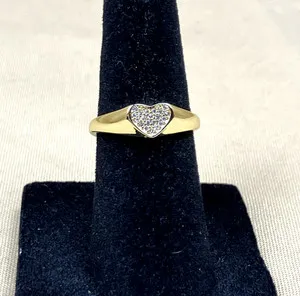 Authentic Adornia Pave CZ Heart Gold Plated Signet Pinky Ring Size 4