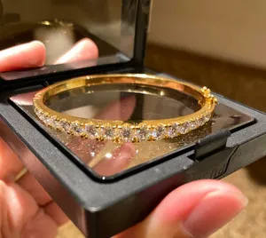 Authentic 14k Gold Plated Pave Moissanite Bangle Bracelet