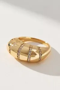 Authentic Anthropologie Pave Cocktail Ring 14k Gold Plated Size 7 Cubic Zirconia Statement