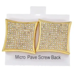 Authentic Men's Huge 25MM Hip Hop Kite Earrings Micro Pave 13 Rows Gold Plated Screw Back