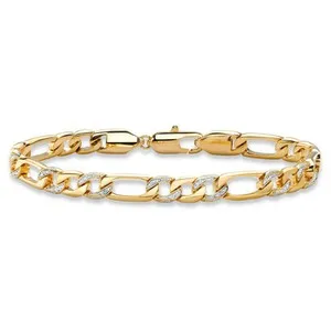 Authentic Men's Diamond Accent Pave-Style Gold-Plated Figaro-Link Bracelet 8.5"