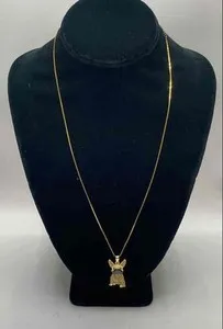 Authentic Sterling Silver 925 Yellow Gold Plated Pave French Bulldog Pendant Necklace 22"