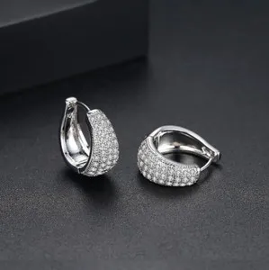 Authentic Women Girl Wide Band Gold Plated Micro Pave CZ Huggie Hoop Earrings A31