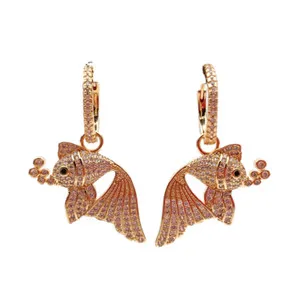Authentic Golden Ichthys Sacred Abundance Hoops - Micro Pave Cubic Zirconia Talisman Earrings