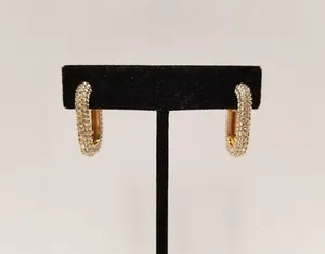Authentic Cubic Zirconia Pave Gold Plated Sterling Silver Geometric Hoop Earrings