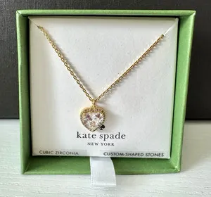 Authentic KATE SPADE YORK,, Gold Plated, CZ Stone, My Love Pave Heart Pendant Neck