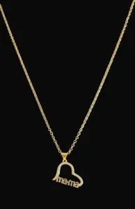 Authentic Pretty Gold Plated Micro Pave Mama Heart Pendant Necklace