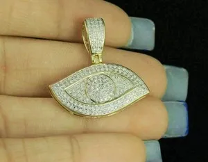 Authentic 2.10Ct Simulated Diamond Pave Set Bless Charm Pendent 14k Yellow Gold Plated