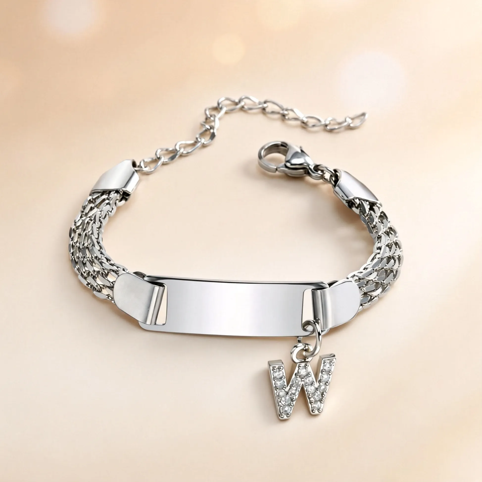 Authentic Charm Paved CZ Alphabet Bracelets For Daughter Personalized Initial Letter ID Bar Mesh Chain Bracelet Custom Wrist Jewelry