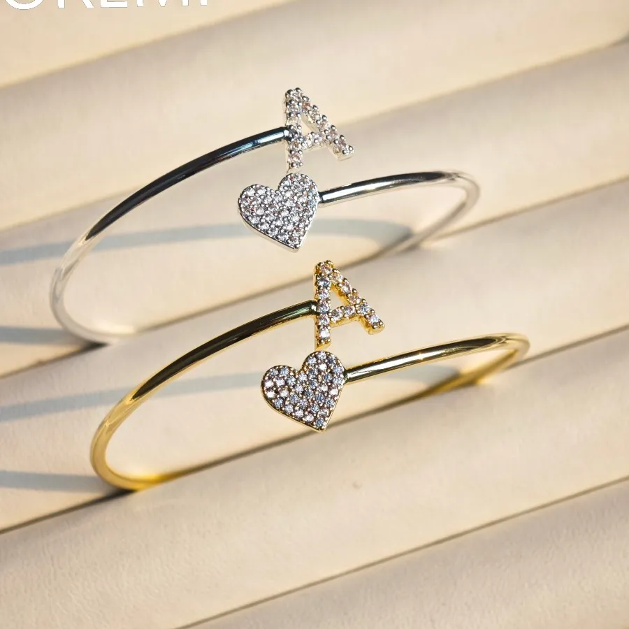 Authentic DOREMI 9mm Initial Letter Personalized Staggered Bangle Charms Private Wedding Letters Bangle Jewelry Bangle