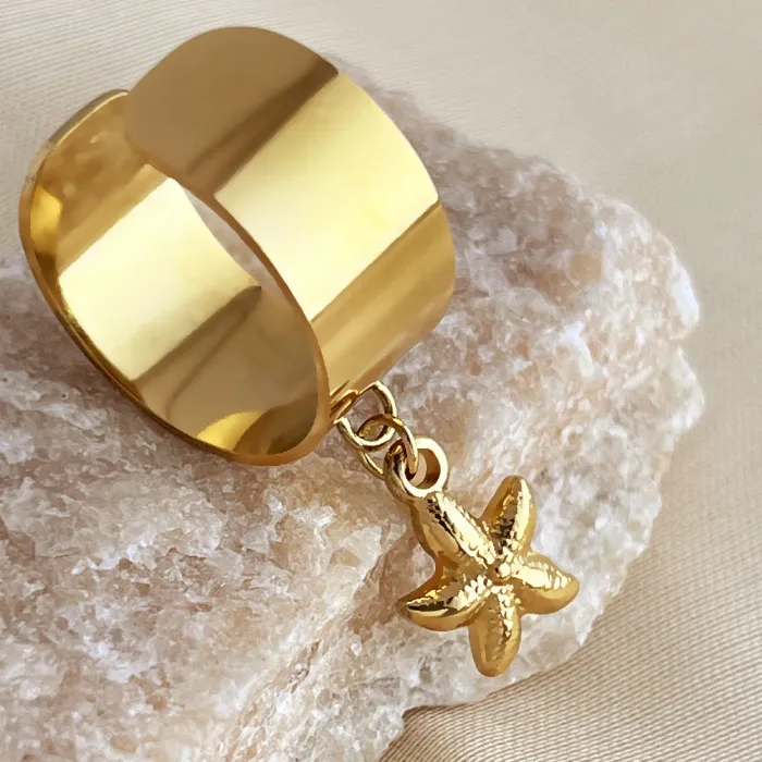 Authentic Gold Color Starfish Rings For Women Men Sun Star Geometric Chunky Opening Rings Aesthetic Jewelry