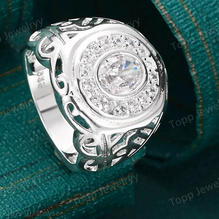 Authentic 925 Sterling Silver Beautiful Large Round Zircon Ring Women Charm Jewelry Rings Gifts