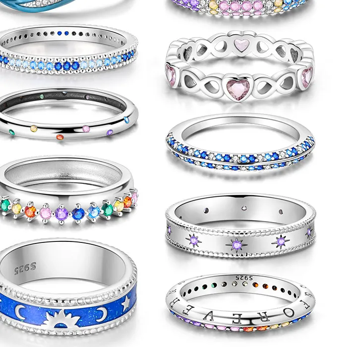Authentic Hot Sale 100% 925 Silver Colorful Stone-Set U-Shaped Splicable Ladies Rings Suitable For Anniversary Jewelry Making Women