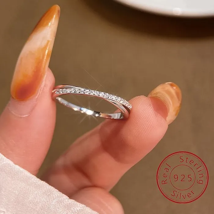 Authentic 925 Sterling Silver Double-line Intersection Ring For Women Party Engagement Daily Wear High Quality Fine Jewelry
