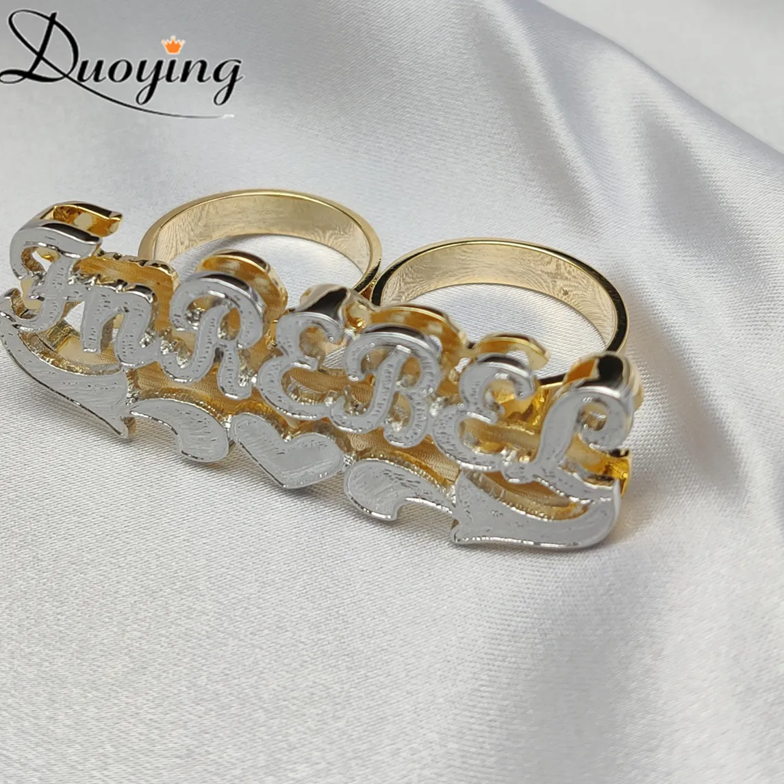 Authentic Duoying 3D Double Color Plated Number Name Ring Men Ring Custom Ring Zirconia Personalized Ring Custom Jewelry Gifts