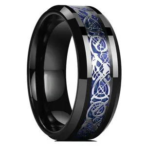 Authentic Men Women Gold Plated Blue Black Red Celtic Dragon Band Ring 8mm