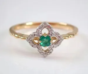 Authentic 14k Yellow Gold Plated 3 Ct Round Simulated Emerald Women Engagement Band Ring