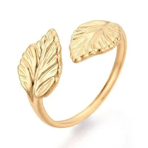 Authentic Open Ring 18K Gold Plated Leaf Silver Women R215
