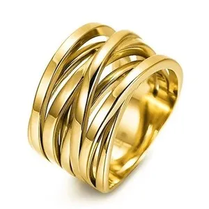 Authentic 2 Colors Woman 18k Gold Plated Multiple Layers Band Ring 15mm Wide