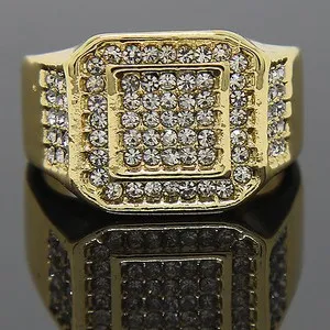Authentic 14K Gold Plated Octagon 3 line side Cubic-Zirconia Ring Sizes 7 8 9 10 11 12
