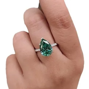 Authentic Woman White Gold Plated Sparkling Green CZ Oval Band Ring Sizes 6-10