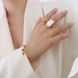 Authentic Woman 18k Gold Plated Mother of Pearl Shell Band Ring Irregular