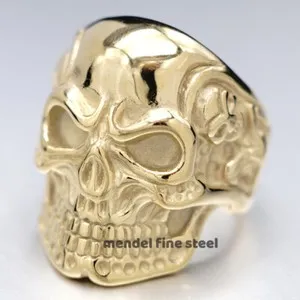 Authentic MENDEL Gold Plated Black Mens Gothic Biker Skull Ring Size 7-15