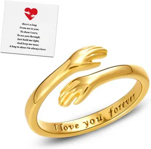 Authentic Hug Rings for Women Silver Hugging Hands Ring Adjustable 14K Gold Plated Daughte