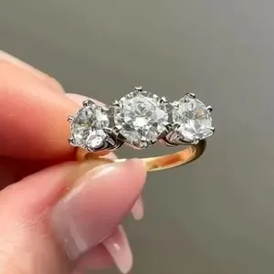 Authentic Woman 18k Gold Plated Sparkling 3 CZ Band Ring Wedding Engagement
