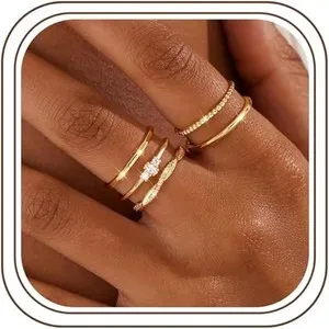 Authentic Stackable Rings for Women Non Tarnish 14K Gold Plated Dainty Cubic Zirconia Ring