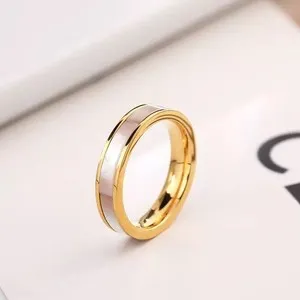 Authentic Woman 18k Gold Plated Simulated Mother of Pearl Band Ring Anti-tarnish