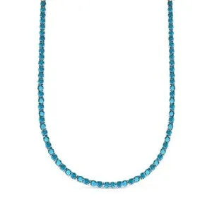 Authentic Women's 18k White Gold Plated Light Blue CZ 4MM Round Cut Tennis Necklace - 18"