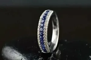 Authentic 2Ct Round Cut Simulated Blue Sapphire Women's Band Ring In 14k White Gold Plated