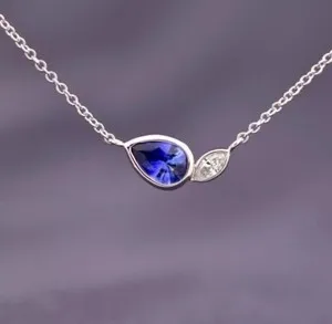 Authentic Pretty Pear Cut Simulated Blue Sapphire Women's Pendant In 14k White Gold Plated