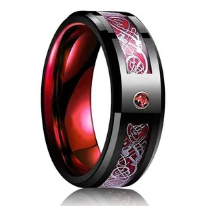 Authentic Men Women Gold Plated Blue Black Red Celtic Dragon Band Ring 8mm