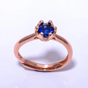 Authentic Celestial Azure Amulet: Lab-Crafted Sapphire in Enchanted Rose Gold - Adjustable Ring for C6-7 Fingers