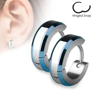 Authentic Surgical Beveled Huggie Cuff Earrings Silver Black Blue Rose Gold Plated