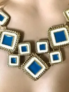 Authentic Blue Gold plated jewelry necklace, Blue Necklace,