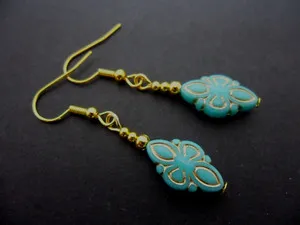 Authentic Twin Turquoise Blue Gold-Plated Dangle Earrings: A Mystic Adornment