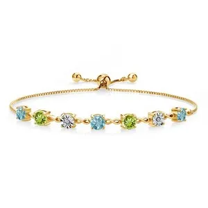 Authentic Celestial Harmony: Blue Zircon & Green Peridot Enchanted Gold‑Plated Bracelet